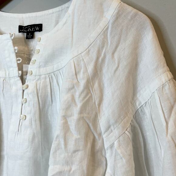 J.Crew Gathered Popover Dress Mini Linen Long Sleeve Beach Holiday CJ500 White M - Picture 4 of 16